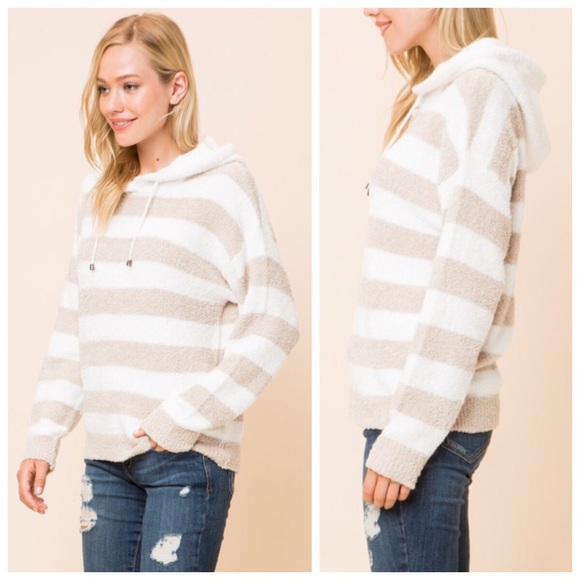 New oatmeal striped hoodie - Picture 2 of 4